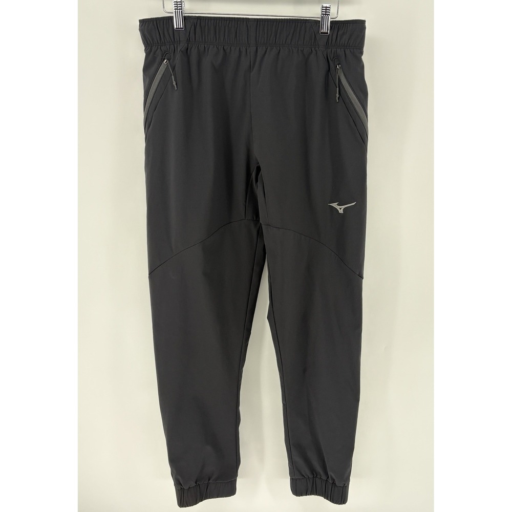 Mizuno Power Warm Up Jogger Pants Men M 32X32 Black Nylon Zip Pockets Drawstring